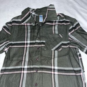 Justice long sleeve Plaid Green Shirt.